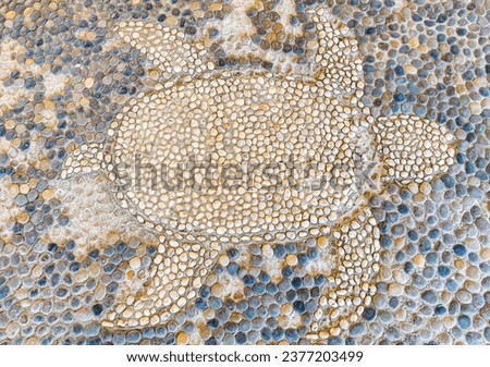 Texture pattern detail of a wall of rocks stones brick bricks brickwall with sea turtle turtles in Zicatela Puerto Escondido Oaxaca Mexico.