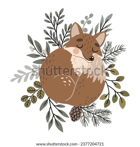 
Vector illustration with a cute little fox. Suitable for printing posters, cards, clothing prints.