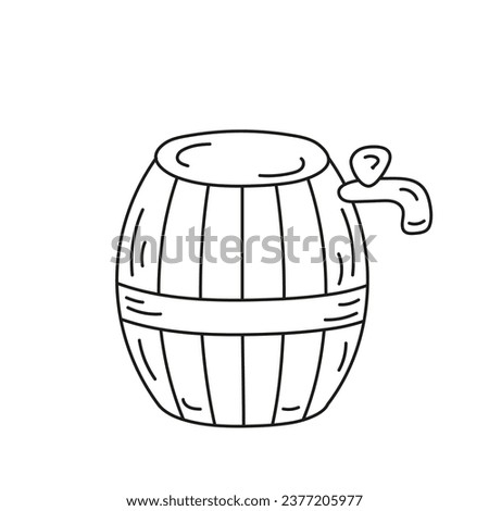 Barrel of beer vector illustration in Doodle style. Isolated icon black line. Wooden barrel with tap. Holiday paraphernalia for sticker, cover, postcards, print, social media, icon.