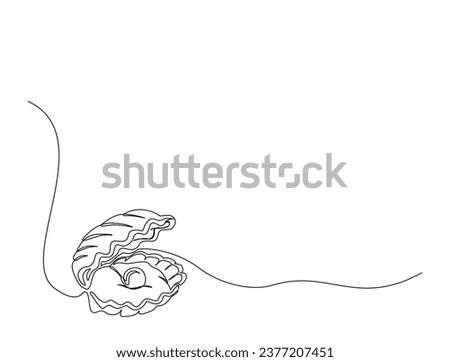 Continuous one line drawing of open pearl shell. Simple illustration of shell with pearl outline vector illustration Royalty-Free Stock Photo #2377207451