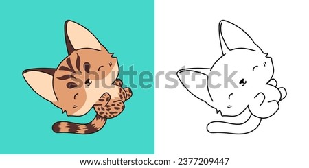 Kawaii Bengal Kitty for Coloring Page and Illustration. Adorable Clip Art Baby Kitten. Cute Vector Illustration of a Kawaii Pet for Stickers, Prints for Clothes, Baby Shower. 