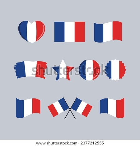 France flag icon set vector isolated on a gray background. French Flag graphic design element. Flag of France symbols collection. Set of France flag icons in flat style