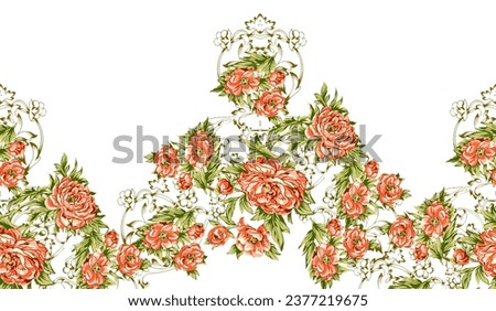 Digital flowers baroque seamless motif.