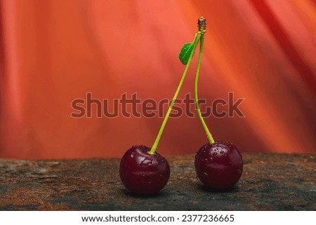 Sweet cherry berry on a beautiful background- water drops. Photography overlays- clip art