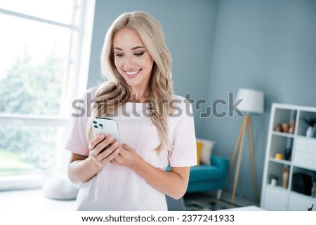 Photo of successful lovely girl writing answer letter iphone samsung weekend vacation at comfort home