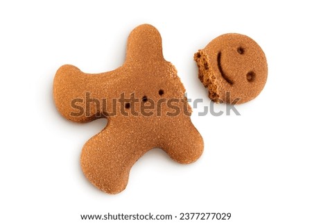 Gingerbread man isolated on white background. Top view. Flat lay. Royalty-Free Stock Photo #2377277029