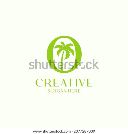 Letter O Palm Leaf Tree Logo Design Template 