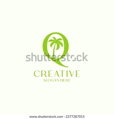 Letter Q Palm Leaf Tree Logo Design Template