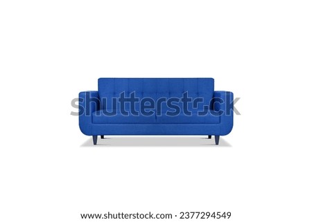Blue quilted fabric classic sofa isolated on white background. Series of furniture Royalty-Free Stock Photo #2377294549