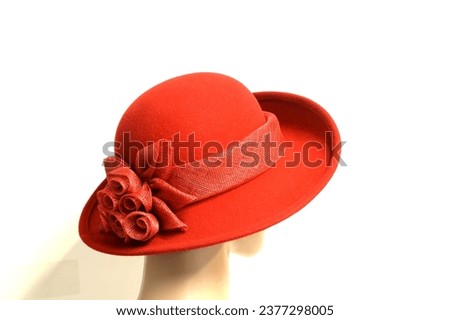 RED wool lady winter hat, Kentucky Derby , English Royal Hat, Wedding , Church, Formal, Dressy, Millinery, Cocktail hat Royalty-Free Stock Photo #2377298005