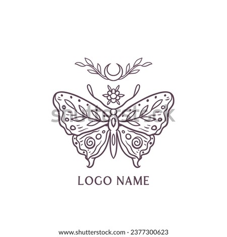 Butterfly Vector illustration. Vintage hand drawn tattoo. Magic Animal nature in Zen boho style. Black and white