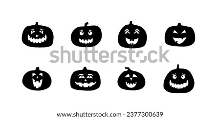 Halloween happy pumpkin lantern set. Isolated jack-o-lanterns with scary faces. Halloween clip art.
