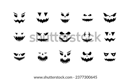 Halloween face icon set. Spooky monster face isolated Halloween clipart. Pumpkin lantern faces.