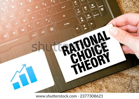 Calculator, red notepad, three colour pencils, silver pen and brown notebook with text RATIONAL CHOICE THEORY