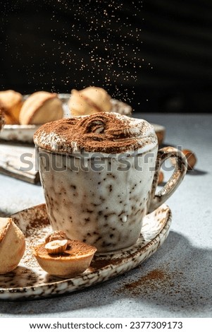 Hot latte macchiato. vertical image. top view. place for text.