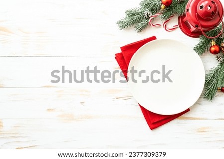 Christmas table with holiday food background.