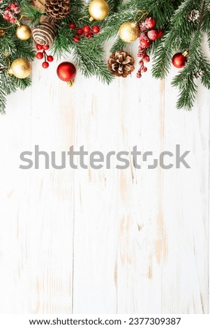 Christmas background. Present box and christmas decorations.