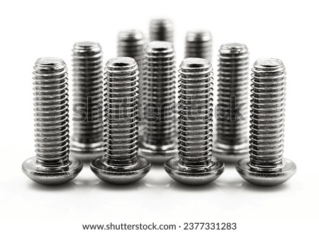DIN 7380 bolt with thread group close up detailed view Royalty-Free Stock Photo #2377331283