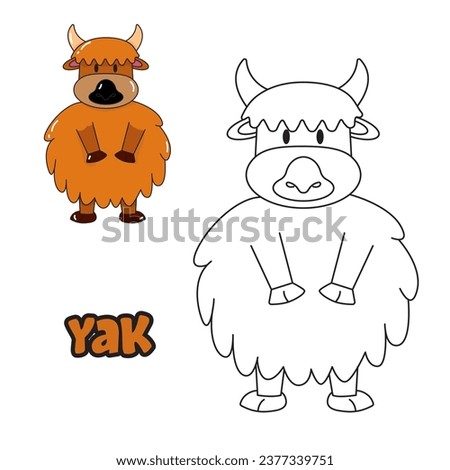 Vector illustration. Coloring book , Coloring yak. Cartoon animal. Clipart set for nursery poster, Practice skills