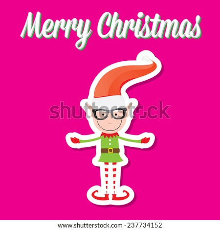 Illustration of the playful Santa elves on pink background