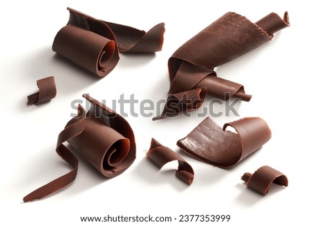 Chocolate curls set. Isolated on white Royalty-Free Stock Photo #2377353999