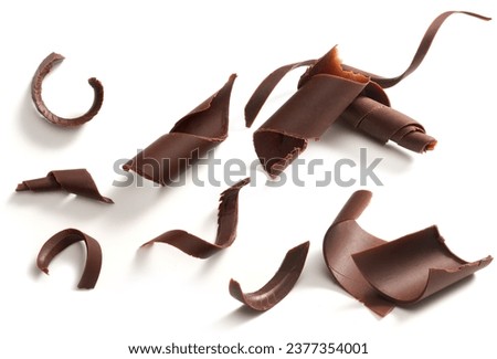 Chocolate curls set. Isolated on white Royalty-Free Stock Photo #2377354001