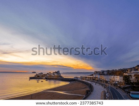 Aerial view of Weston-super-Mare,  a seaside town in the North Somerset, England. Royalty-Free Stock Photo #2377385743
