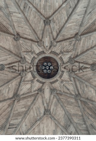 Elaborate sculptures ceiling design of Liverpool Cathedral. View of a magnificent inside the church, it's the world's largest Anglican cathedral church building, Look up, Space for text, Selective foc