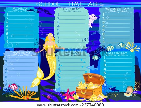 School timetable with mermaid