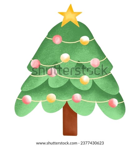 Christmas tree with red and gold ornaments gold star at top Christmas Illustration