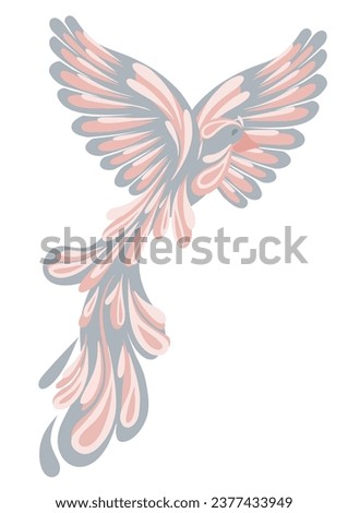 Vector illustration flying stylized bird in pastel colors isolated from background. A gentle symbol of freedom. Fantasy clipart of bird for icons, sublimation and your creativity