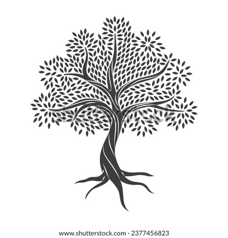 tree silhouette. big tree silhouette. oak tree silhouette. black tree isolated on white background. cutout trees. hand drawn design. vector illustration.