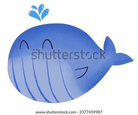 cute chubby blue cartoon whale
on a white background.
