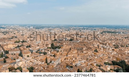 Bologna, Italy. Old Town. Panoramic view of the city. Summer, Aerial View  