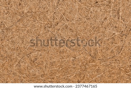 Coconut fiber solid background image. Material is used for many purposes including gardening and manufacturing of doormats, brushes and mattresses. Royalty-Free Stock Photo #2377467165