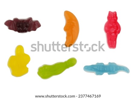 Halloween gummy candies collection isolated on white background.