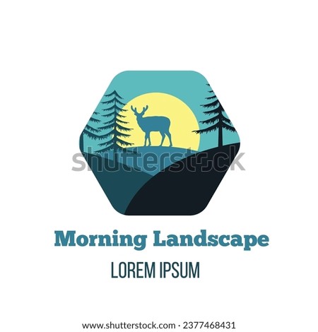 Deer in the Forest Icon. A deer on a hill among spruce trees in sunlight. Nature and wildlife illustration.