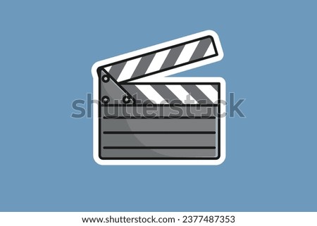 Clapper Board Film Sticker vector illustration. Movie cinema object icon concept. Movie vector logo. Movie vector icon. Video logo. Clapper sticker vector logo.