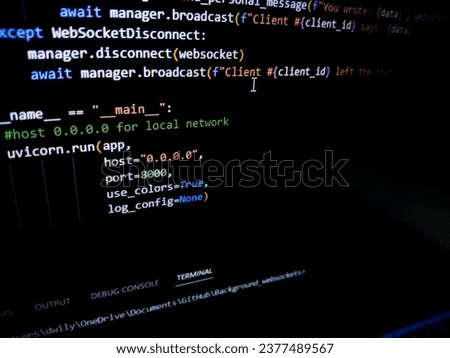 Programming code on a computer screen. Source code photo. Technology background.