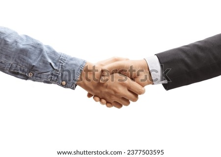Salesman shaking hands with a customer isolated on white background Royalty-Free Stock Photo #2377503595