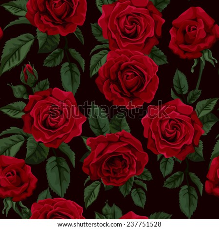 Seamless pattern with  red roses , vector illustration. Perfect for background greeting cards and invitations of the wedding, birthday, Valentine's Day, Mother's Day.