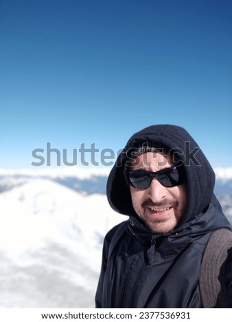 Selfie picture of a hiker in Olympus mountain in Antalya, Turkey