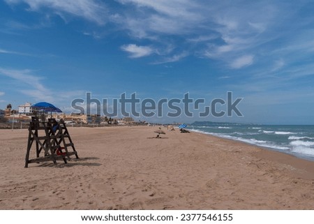 Xeraco beach Spain with lifeguard tower between Gandia and Cullera 