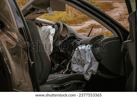 Car accident in the city of Dnipro, Ukraine. A car crashed on the street. Damaged car after a collision Royalty-Free Stock Photo #2377553365