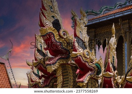 Naga statue from wat Sirindhorn Wararam Phu Prao, Public temple in Ubon Ratchathani, thailand Royalty-Free Stock Photo #2377558269