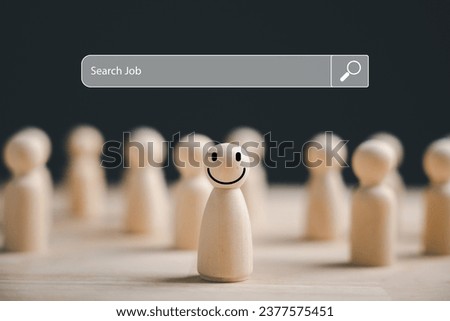 Job search concept, Wood figure represents an employee leader in business hiring and recruitment. Find your career, HR management. People searching for vacancies or positions online. Royalty-Free Stock Photo #2377575451