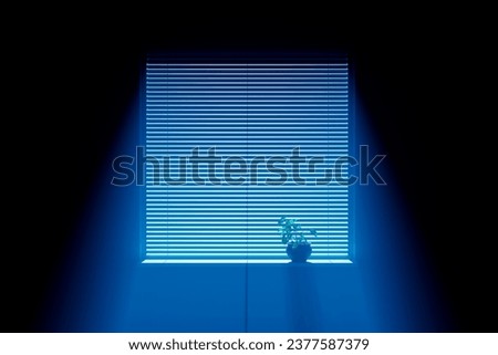 Moonlight on the floor through a window with horizontal blinds. Royalty-Free Stock Photo #2377587379