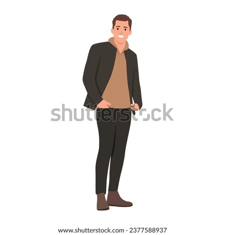 Handsome stylish young man pose for fashion model. Flat vector illustration isolated on white background Royalty-Free Stock Photo #2377588937