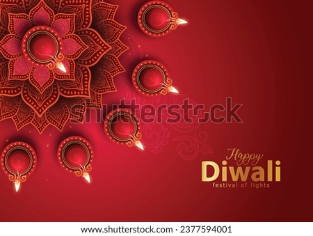 happy Diwali. Indian festivals of light with pot Diya. vector illustration design Royalty-Free Stock Photo #2377594001