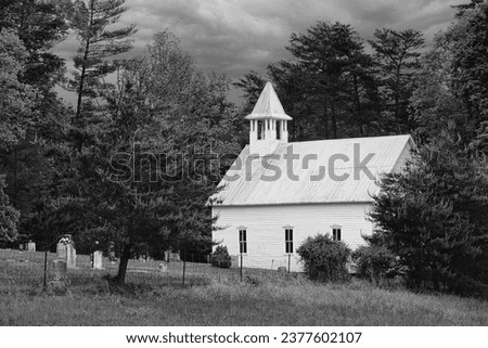 Black and White Fine Art Photograph of Pioneer Methodist Church in Cades Cove, Great Smoky Mountains National Park, Tennessee USA